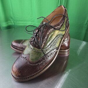 Bed Stu Brown and Olive Green Leather Wingtip Oxfords